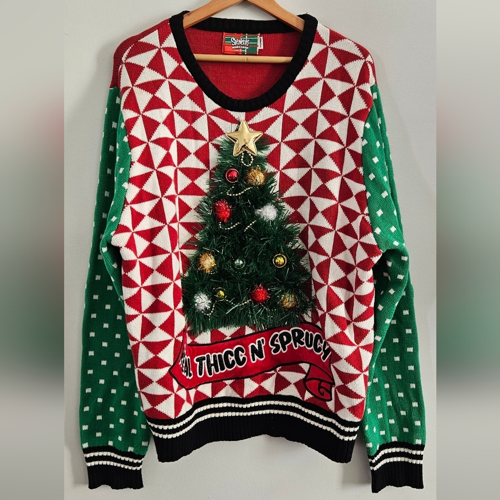 Light-Up Real Thicc n' Sprucy 3D Christmas Tree Unisex Ugly  Sweater Size XL